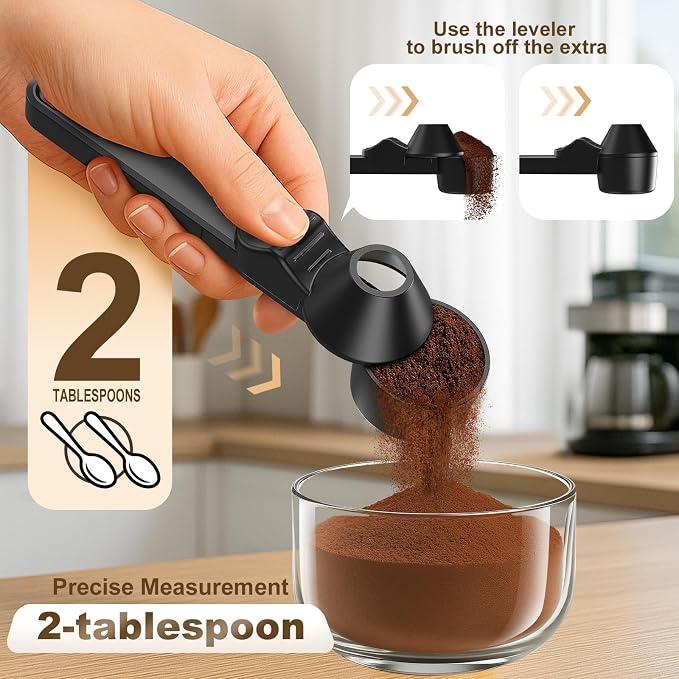 Coffee Scoop & Funnel for Reusable K Cup Refillable Coffee Pods,Mess-Free Measuring Spoon 2 TBSP Capacity for Ground Coffee, Protein Powder & Tea, Funnel Design without Spilling(1, Black)