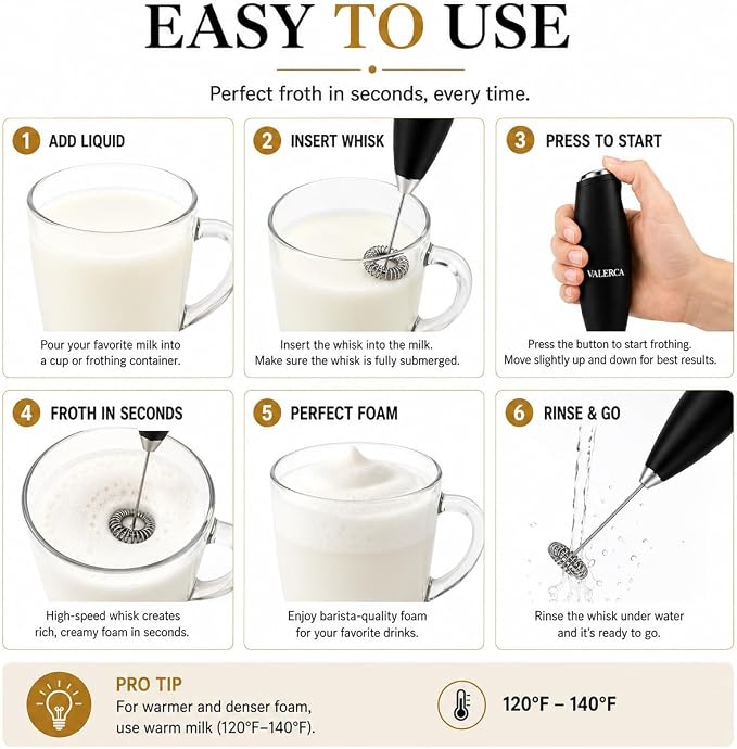 Espumador de Leche Eléctrico, Batidora de Mano Ultrarápida