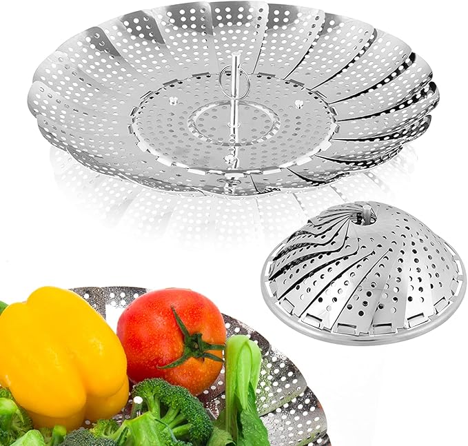 Vegetable Steamer Basket, Premium Stainless Steel Veggie Steamer Basket - Folding Expandable Steamers to Fits Various Size Pot Small by SAYFINE (5.5" to 9.2")