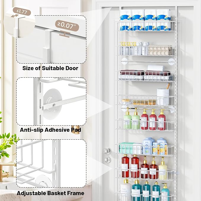 ElegantArray 10-Tier Pantry Door Organizer, White | Over The Door Pantry Organizer Rack and Storage, Hanging Spice Rack Shelves Door, Home Office Laundry Room Bathroom & Kitchen
