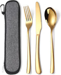 MURRI&MURRDI Stainless Steel Cutlery Set for 1, Reusable Flatware Set with Case, Cutlery Set for Work Stainless Steel Knife Fork Spoon Set 3 Piece (B- 3 Gold)