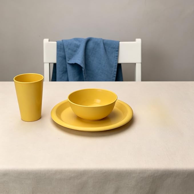 Plastic Plates and Bowls Sets Dinnerware Set Dishes Set for 4,College Dorm Room Essentials,Camping Plates and Bowls with Tumbler,Knives,Forks and Spoons,Mess Kit,Microwave Safe,BPA Free-Multicolor