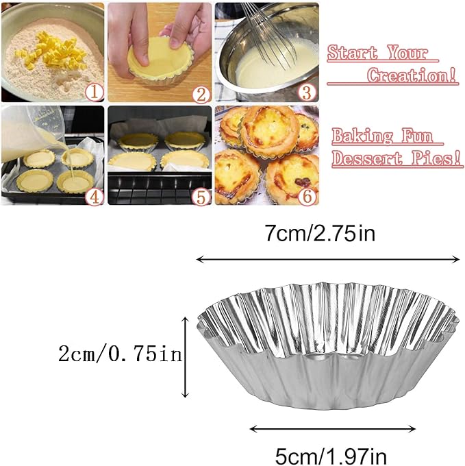 32Pack 2.75" Egg Tart Molds Aluminum Mini Tart Tins Pans for Baking | Reusable Small Round Fluted Pie Quiche Molds, Nonstick Carbon Steel Baking Cupcake & Muffin Pans for Christmas Dessert