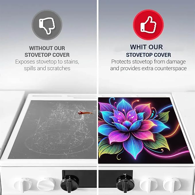 HOMETITUTE Neon Flower Stove Top Cover 28x20 Vibrant Diatomite Mat