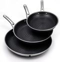 Ammeloo Hybrid Tri-Ply Stainless Steel Frying Pan Set, 8"/9.5"/11" Cooking Pans, Non Stick Frying Pans and Skillets, Chef Pan, Non Toxic, Dishwasher Safe, Induction Compatible, Black Interior