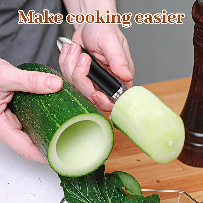Molain Stainless Steel Jalapeno Pepper Corer, Zucchini Cucumber Remover Tool Vegetable Fruit Seed Corer with Serrated Edge