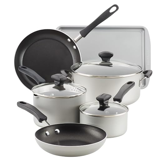 Farberware Cookstart Aluminum DiamondMax Nonstick Cookware Set, Kitchen Essentials, 5 Quarts, Silver
