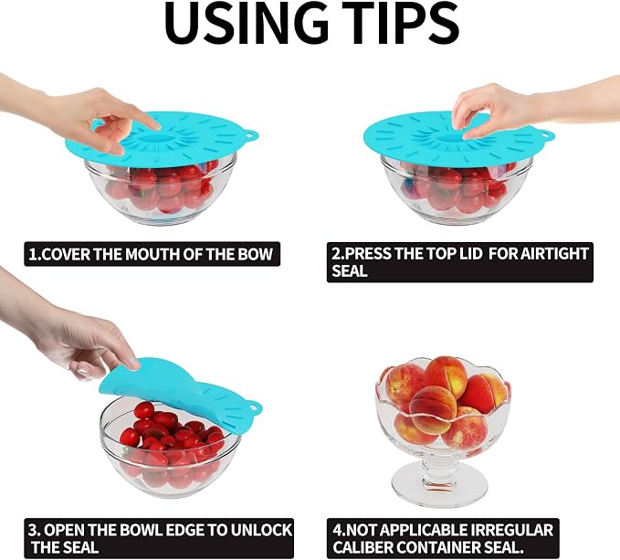 7 Pack Silicone Lids Microwave Splatter Cover, 5 Sizes Reusable Heat Resistant Suction Lids for Bowls Plates Pots Pans Oven Fridge, BPA Free, Ideal Mother's Gift
