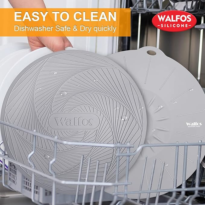 Walfos Silicone Microwave Mat & Lid Set, Heat Resistant Multi-Purpose Trivet Mat and Seal Lids, Non-Slip and BPA Free, Perfect for Oven and Hot Pan