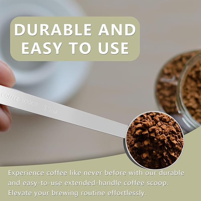 2PCS Long Handle Coffee Scoop, 1Tbsp(15ml) Measuring Spoon | 5.8” Length, Food-Grade Stainless Steel, Accurate Measurement, Dishwasher-Safe, Engraved Marking, Coffee Ritual Essential