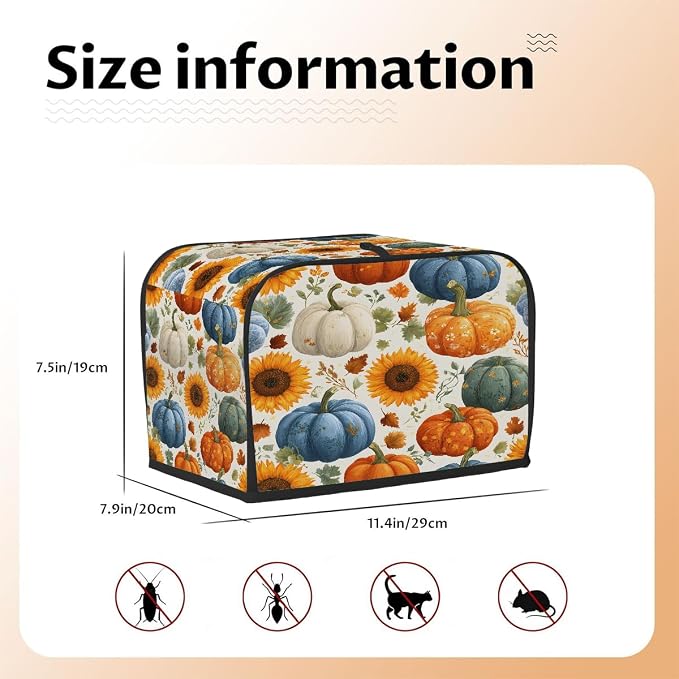 2 Slice Toaster Cover Autumn Pumpkin Sunflower Toaster Covers Two Slice Wide Slot Waterproof and Dustproof Covers for Wide Slot Toasters and Small Appliances Kitchen Decor Gifts