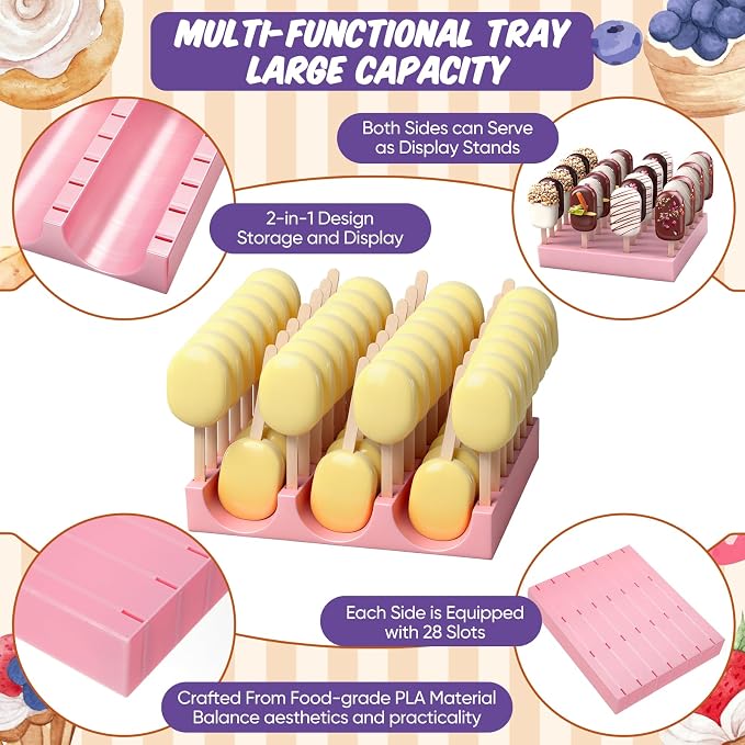 2 Pcs Cakesicle Cutter with 9 Inch Tray, Cake Pop Mold Set with Display Stand and 3 Types of Packaging Accessories, Baking Tools for Home, Birthday, Parties, Wedding Desserts