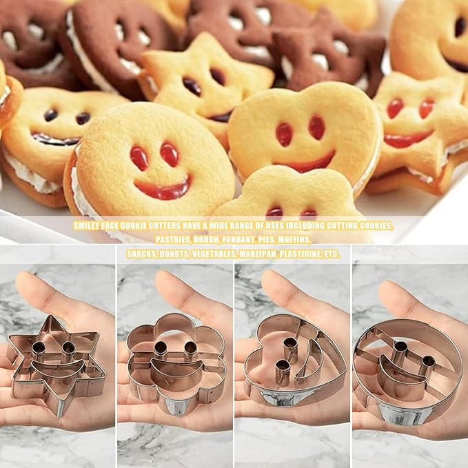 Stainless Steel Cookie Cutter Set, 4PCS Sandwiches Cutters Biscuit Molds for Baking,Geometric Frame Cookie Cutters Pastry Molds Perfect for Holiday Baking (Star Heart Flower Circle)