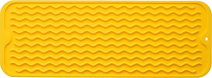 MicoYang Silicone Dish Drying Mat for Multiple Usage,Easy clean,Eco-friendly,Heat-resistant Silicone Mat for Kitchen Counter,Sink,Bar,Bottle,or Cup Yellow M 17 inches x 6 inches