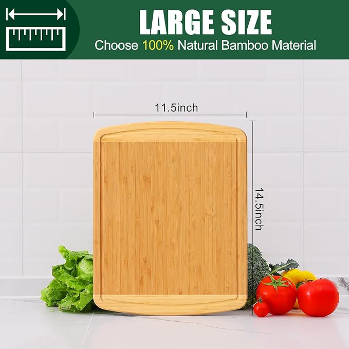 Homaxy Large Bamboo Cutting Boards for Kitchen,14.5x11.5", Two-Tone | L Cutting Board with Juice Groove, Wooden Butcher Block Chopping Board for Kitchen, Meat, Fruit & Vegetables, Pre Oiled