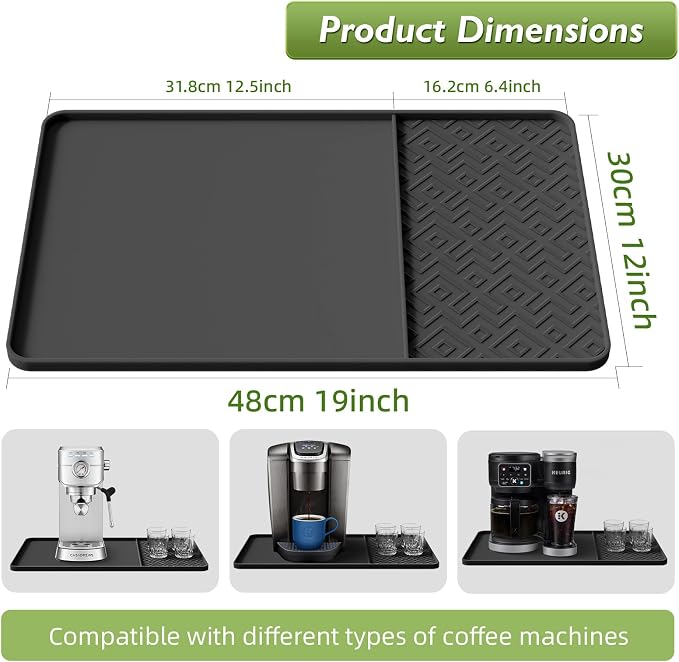 Silicone Coffee Mat with Raised Edges 19" x 12" – Waterproof Countertop Mat, Coffee Maker Pad, Espresso Machine Mat, Heat Resistant Dish Drying Mat