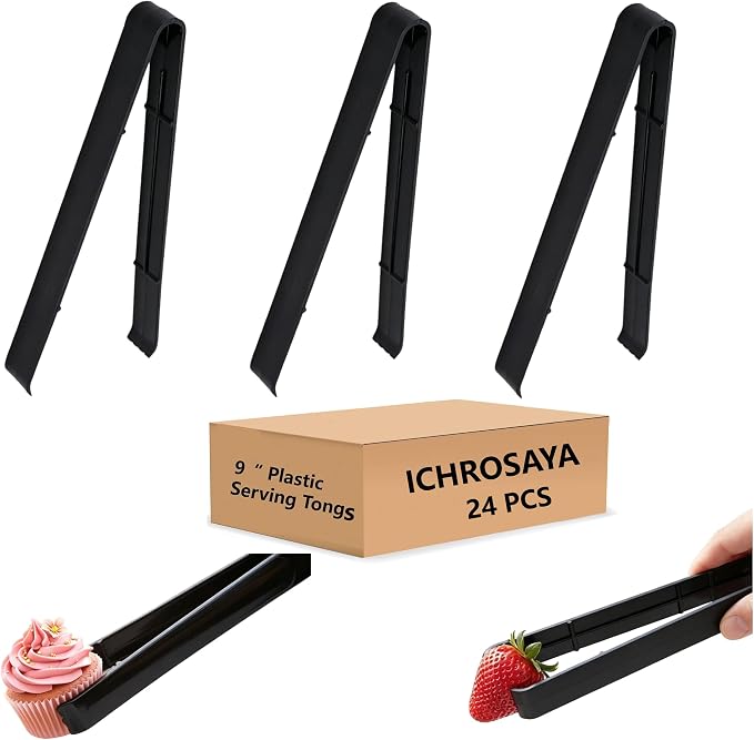 Plastic Serving Tongs Disposable Kitchen Tongs for Food Salad | 24 Pcs, 9 Inch, Heavy Duty, BPA free, Great for Buffet, Party, Catering Supplies, Restaurant, Wedding, Banquet