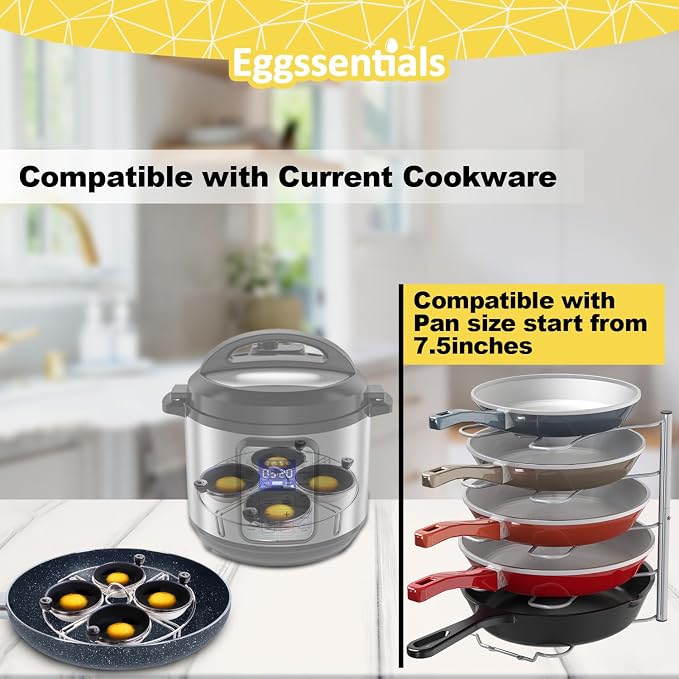 Egg Poacher Insert Stainless Steel Poached Egg Cooker Eggs Poaching Cup PFOA Free Egg Poachers Nonstick, 7.25" Rack Compatible with Current Cookware, Skillets & Instant Pots