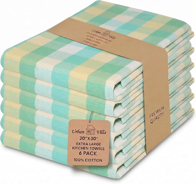 Urban Villa Kitchen Towels Cotton Dish Towels 20”x30” (Set of 6) Greensand