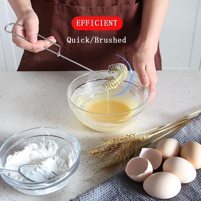 3 Pack Stainless Steel Egg Whisk Versatile Easy Whisk Hand Push Rotary Milk Frother Cooking Beater Manual Mixer for Beating Eggs Mixing Whipping Smoothies Shakes (2 Styles)