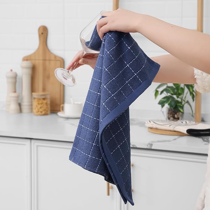 Homaxy 100% Cotton Terry Kitchen Towels, Large 4 Pack, Navy Blue | Ultra Soft and Absorbent Dish Towels for Kitchen, Suitable for Drying and Washing Dishes