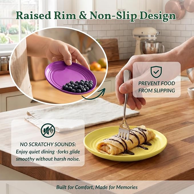 Mini Appetizer Plates 5.7-inch Wheat Straw Plates Set of 8 - Unbreakable Small Dessert, Snack, Salad Plates - Dishwasher Safe - Vibrant Memphis Colors