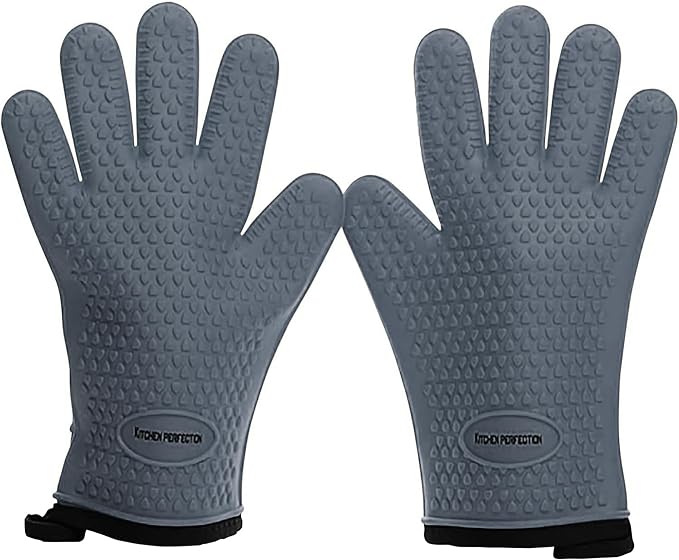KITCHEN PERFECTION Silicone Smoker BBQ Gloves - Heat Resistant Oven Mitts | Made For Women, Waterproof, 5-Finger Design For A Better Grip, For Meat Smoking, Grilling, Cooking, Frying Turkey, Grill Gift