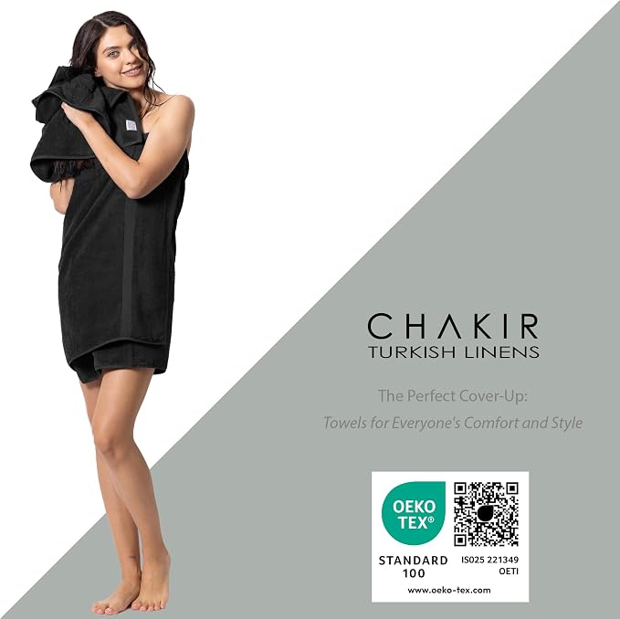 Chakir Turkish Linens 6 Piece Towels Set, 100% Cotton Luxury Turkish Towels for Bathroom, Soft Absorbent Bath Towel Set with 2 Bath Towels 2 Hand Towels 2 Washcloths, Black