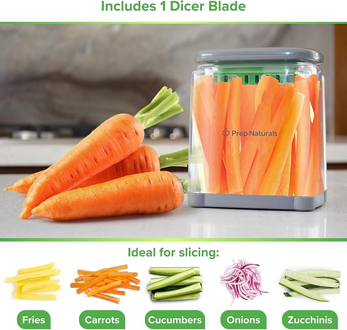 Prep Naturals Medium Stainless Steel French Fry Cutter | Manual French Fry & Potato Cutter - Stainless Steel Blades, Chop Box & Safety Glove Included (3-in-1)