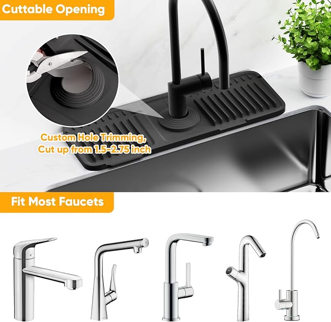 14.6 inch Faucet Mat for Kitchen Sink Splash Guard[7° Slope Fast Self-draining][Snap Lock Fit]Kitchen Sink Faucet Mat Splash Guard Kitchen Sink Area Water Splash Guard Behind Faucet Draining Mat