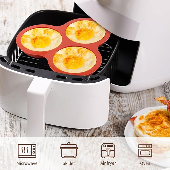 JOERSH Air Fryer Egg Silicone Mold, 4 Inch, 2 Pack | Round Egg Bites Molds, Air Fryer Baking Pan, Non Stick, For Breakfast Sandwiches, Hamburger Buns, Pancake, Jumbo Muffin Tops