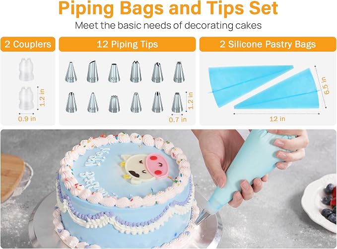 Kootek 22 Aluminum Cake Stand Turntable Set for Decorating Baking Kit, 12" | Beginner-friendly, Baking Supplies Tools with Cake Stand Turntable for Decorating and Display, 3 Icing Scrapers, Cake Leveler