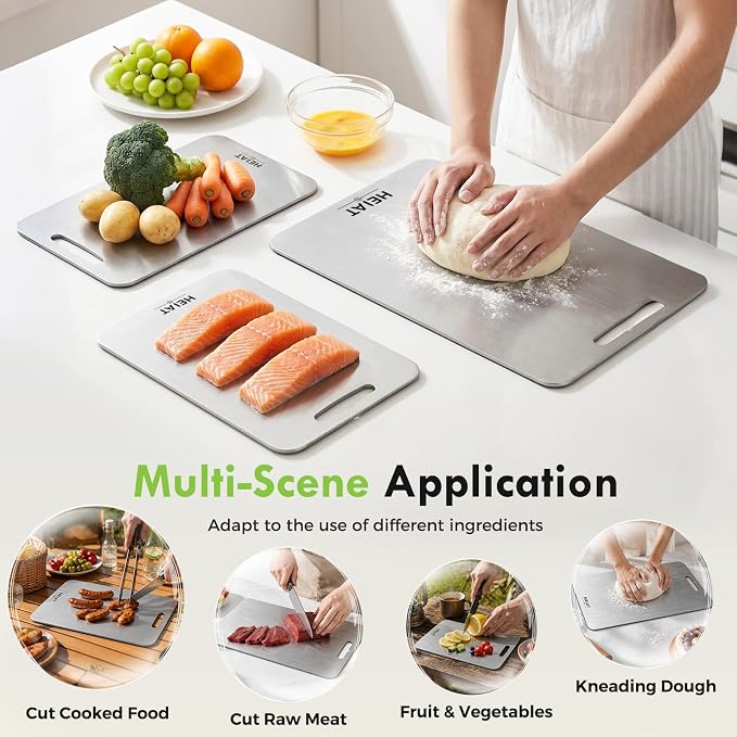 Titanium Cutting Board, 100% Pure Titanium Cutting Boards for Kitchen, Non-Toxic, Double-Sided Chopping Boards for Raw & Cooked Food, Handles Included, Dishwasher Safe(13” x 8”)