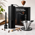 Manual Hand Coffee Grinder with Stainer, Adjustable 40mm Stainless Steel Burr, Portable Hand Crank Coffee Mill, 30g Capacity for Espresso, Turkish & French Press, Aluminium Body with Walnut Handle