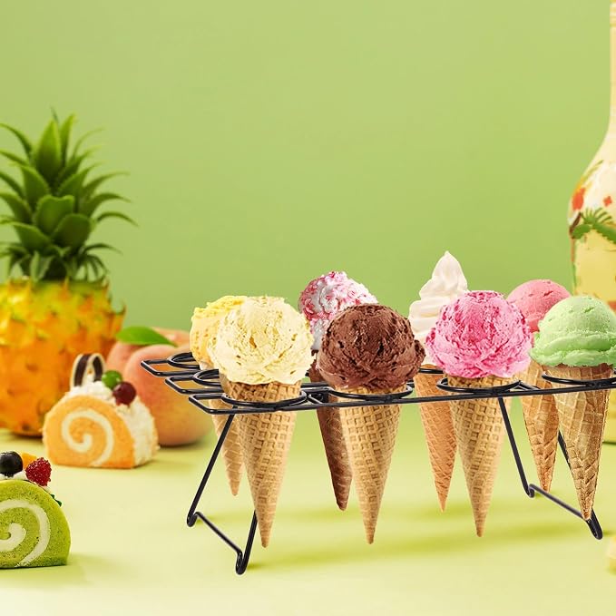 Patelai 2 Pack Ice Cream Cone Baking Racks 12-cavity Cupcake Cone Holders Cupcakes Display Stands Cooling Racks for Home Kitchen Baking Cooking Ice Cream Tools Supplies(Black)