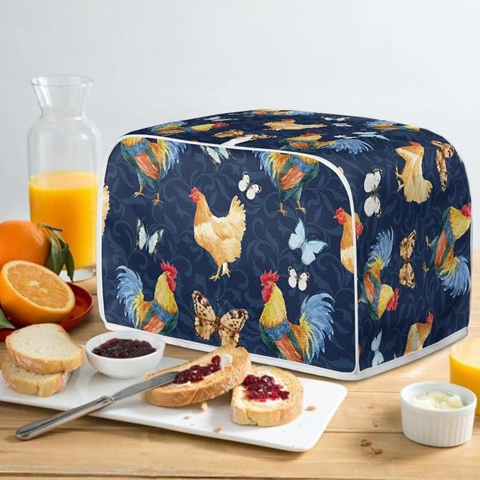 Butterfly Rooster 4 Slice Toaster Cover Chicken Print Bread Maker Cover, Dust and Fingerprint Protection, Machine Washable