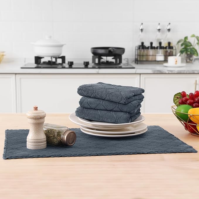 Homaxy 12 Pack Super Soft Absorbent Dish Towels, 13" x 19", Dark Grey | Coral Velvet, Nonstick Oil Fast Drying Microfiber Cleaning Cloth, No Lint Dishcloths for washing and drying
