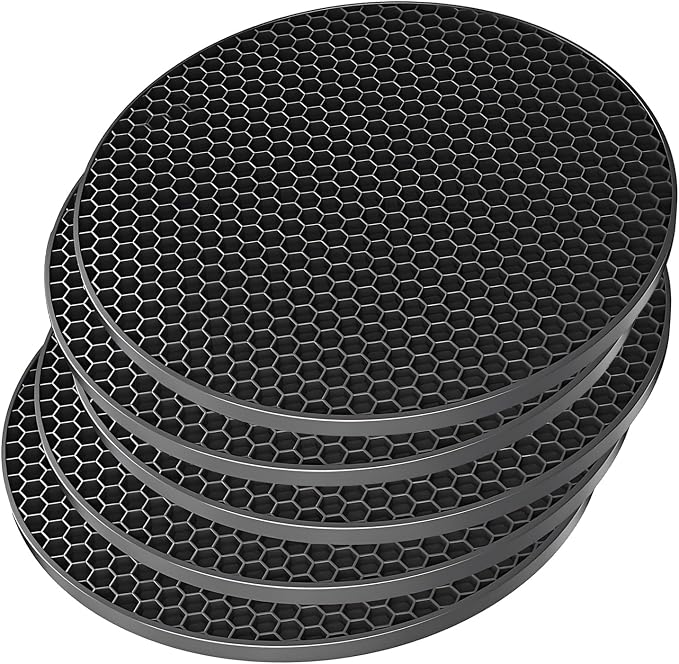 Silicone Non-Slip, Heat Resistant & Water-Trapping Trivet Mats for Water Glasses & Teacup & Coffee Cup & Dishes & Cookware, Multipurpose Kitchen Table Coaster, 3.5-Inch, 5 Pcs, Black