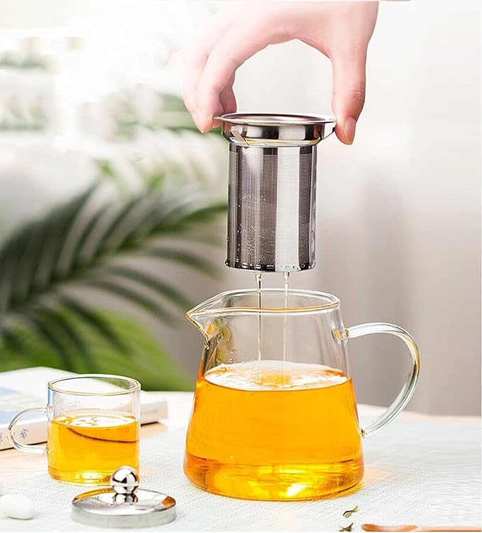 Mini Size Glass Teapot Tea Kettle-with Stainless Steel Removable Infuser for Blooming Tea & Loose Leaf Tea, Microwave & Stovetop Safe, 950ML/32oz (L-950)