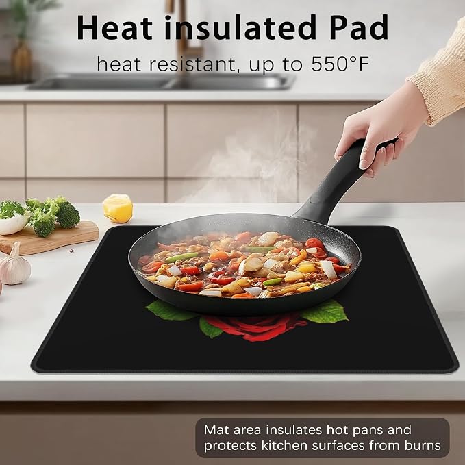 Vintage Rose Stove Top Cover for Electric Stove,Heat Resistant Glass Cooktop Cover,Multipurpose Stove/Counter/Washer Top Protector, Dishwasher Safe Rubber (28x 20)