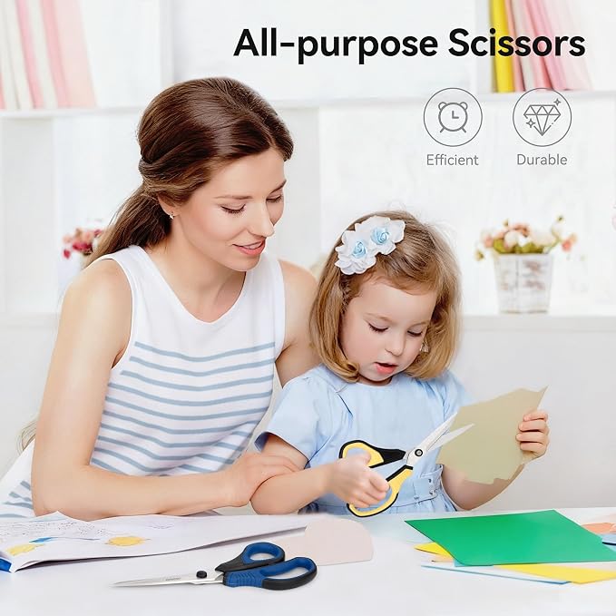 QMVESS 8.5" Scissors All Purpose 3 Pack, Ultra Sharp 2.5mm Thick Blade Scissors for Office, Professional Ergonomic Comfort Grip for Office School Home Fabric Sewing DIY Craft Cutting General Use