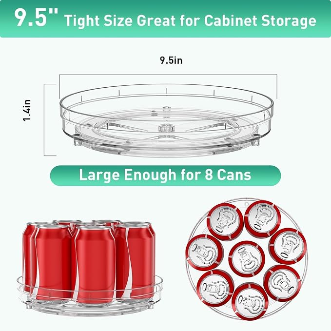 Optish 3 Pack 9.5" Clear Lazy Susan, Non-Skid Turntable Spice Organizer | 360° Smooth Rotation, Clear Design, Tall Raised Edge, Easy Access, Load 15 lbs, for Spices, Cabinet, Pantry, Fridge, kitchen