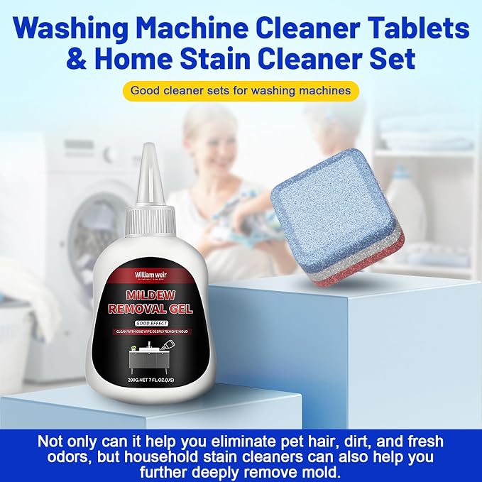Washing Machine Cleaner Tablets Ultra with Mold Cleaning Gel&Brush | Designed for Pet Owners,Removes Residue, Grime & Odors, Compatible with HE, Top&Front Load, 30 Tablets-12+ Month Supply