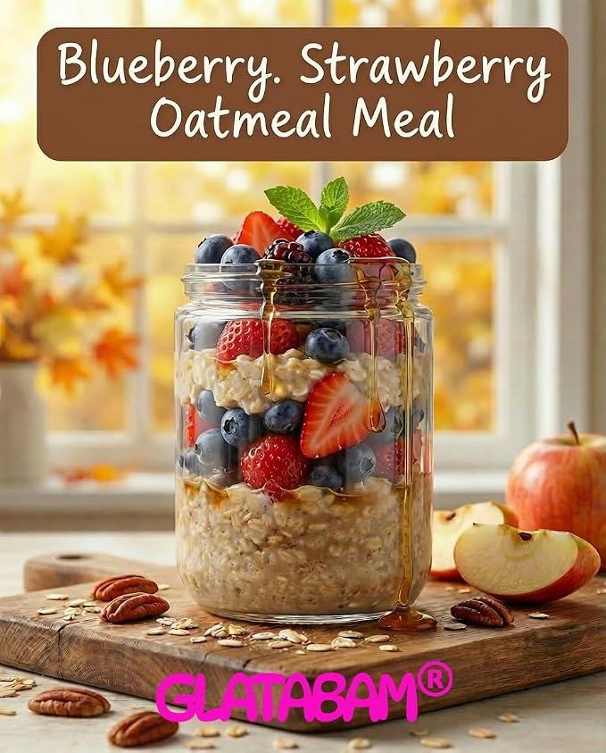 18 OZ 4Pack, Overnight Oats Jars with Lids, Glass Meal Prep Containers, Airtight Mason Jars for Breakfast, Yogurt Parfait, Salad & Smoothies, Leakproof and Reusable Food Storage Jars(4-1)