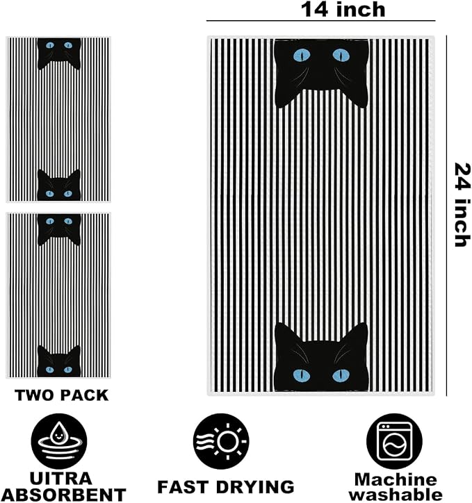 Jztco 2 Pcs Cat Kitchen Towels 24x14 Inch, Cats Gifts Reusable Hand Towels | Cat Lover Gifts for Women Mom Microfiber Dish Cloths for Dishes, Waffle Dish Towels for Kitchen Home Bathroom Decor