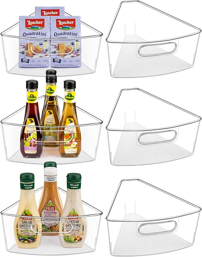 Lazy Susan Cabinet Organizer Bins for 26"/ 28"/ 32" Diameter | Corner Organizer, Plastic Cabinet Storage Bin, 1/8 Wedge - Food Safe, BPA Free, with Non-Slip Pads (for 32" Diameter, 6 Pack)