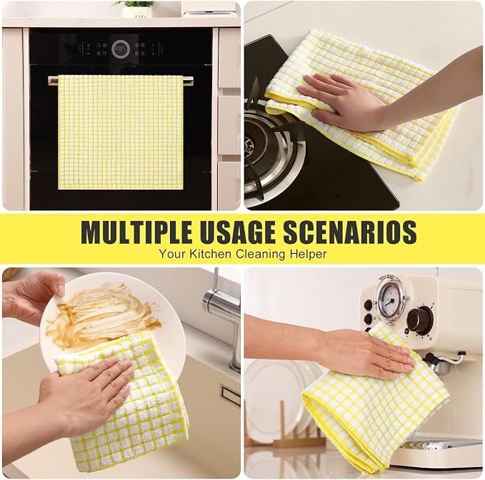 Mordimy Cotton 6 Pack Terry Kitchen Towels, 16 x 25 Inches | Super Soft and Absorbent Dish Towels, Quick Drying Hand Towels for Kitchen Drying, Red/Yellow/Green