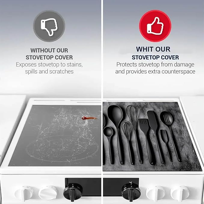 HOMETITUTE Modern Black Kitchen Tools Stove Top Cover 28x20 Heat Mat