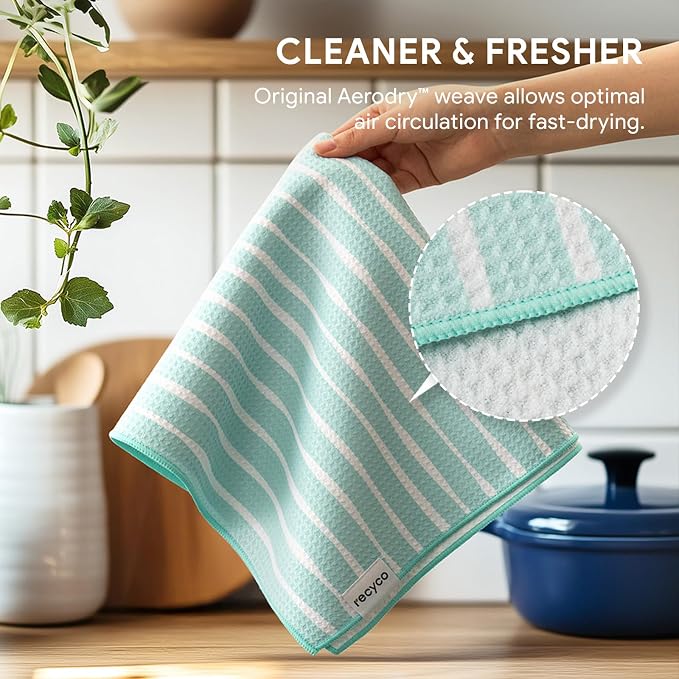 RECYCO Waffle Kitchen Towel Set of 2 - Quick Dry Microfiber Sustainable Dish Towels - Ultra Absorbent Reusable Cleaning Tea Towels - Lightweight Hand Towels,16”x 28”, Papaya Joy