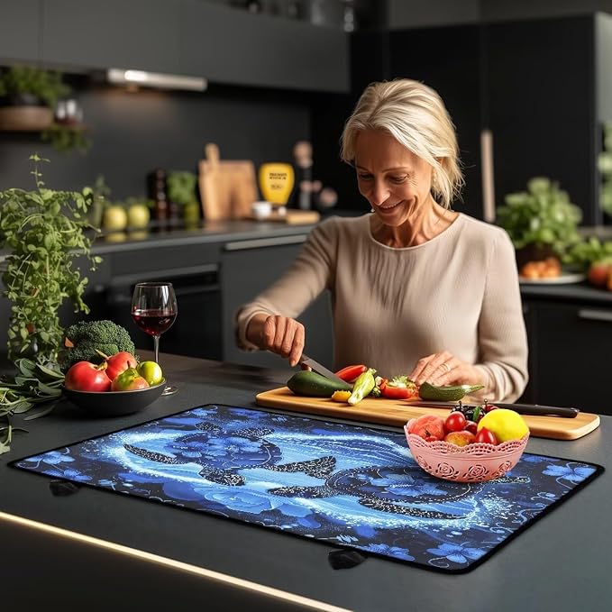 Sea Turtle Hibiscus Flower Print Stove Top Covers for Electric Stove Dish Drying Stovetop Protector Pad Thick Induction Protecting Counter Top Range Covers, 29.18 x 20.96 inch